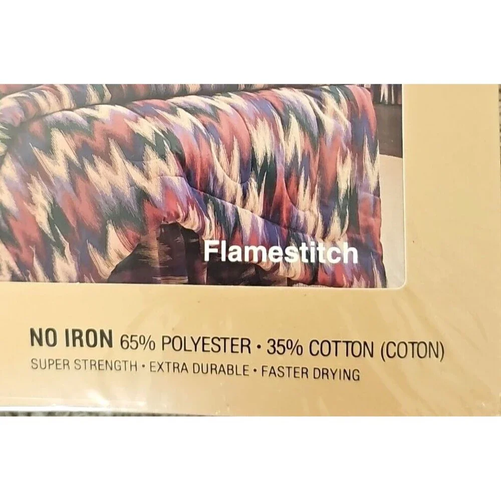 Vtg Thomaston Flamestitch Twin Sheet Set Southwestern Bedding Ranch Dorm USA